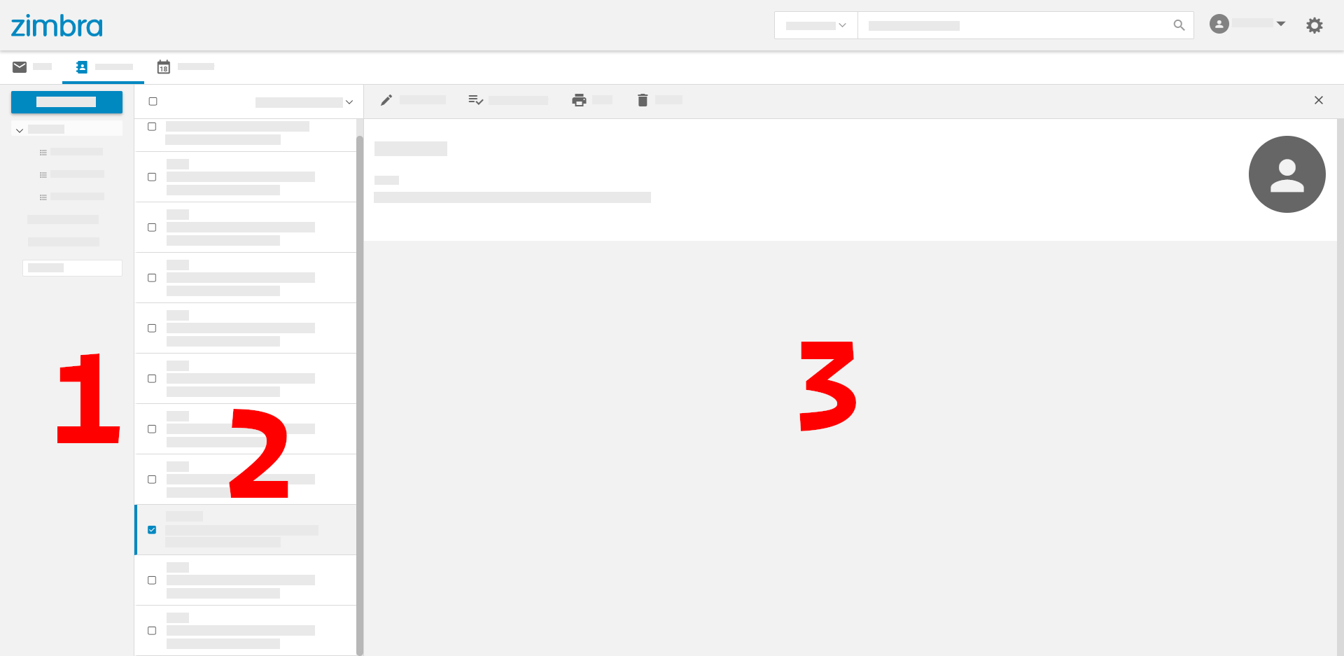 Official Contact View of Zimbra Modern
